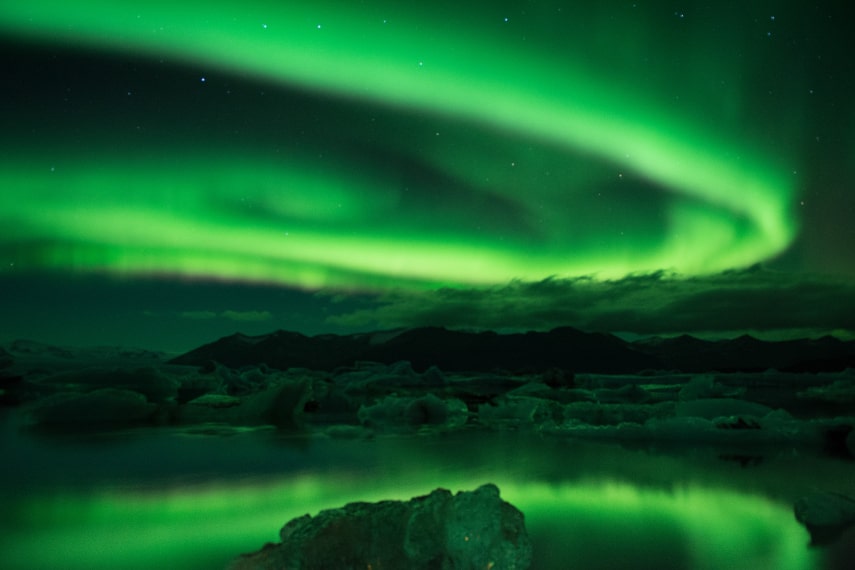 Jökulsárlón Glacier Lagoon, Iceland a best place to see northern lights