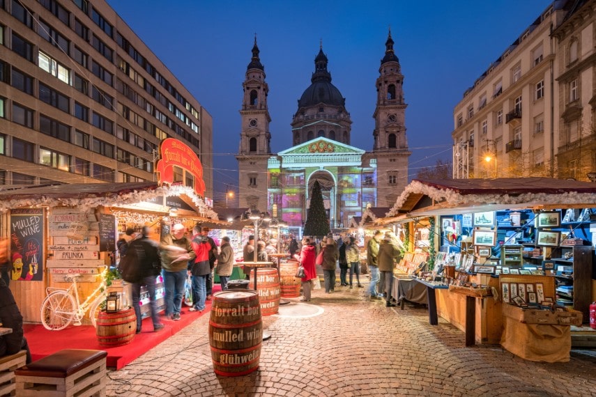 Shops at Budapest Christmas market