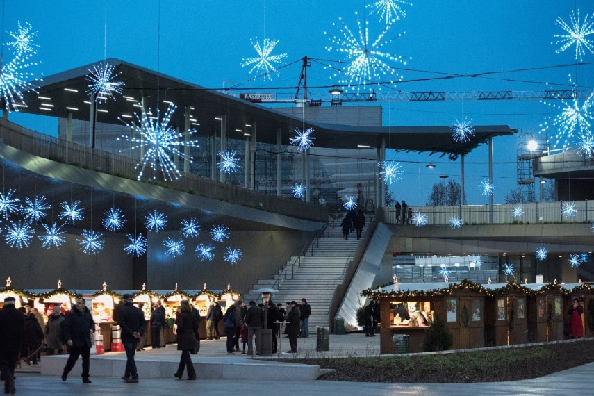 sparkling lights and holiday displays at milan christmas market