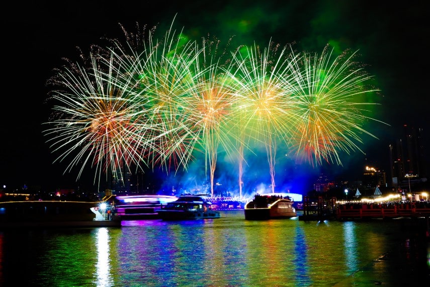 Fireworks New year celebration Bangkok in January